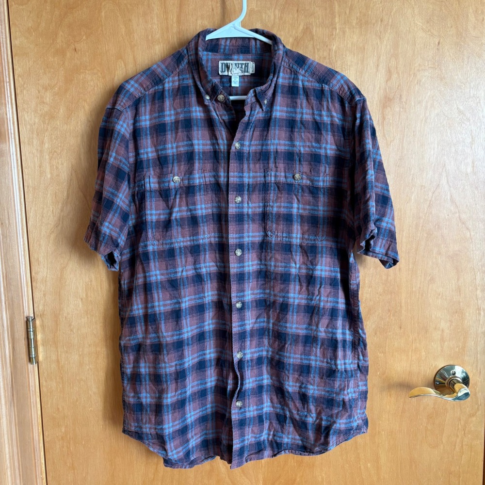 Duluth Trading Co Mens‎ Relaxed Fit Plaid Short Sleeve Button Up Shirt Size M